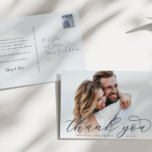 Carte Postale Calligraphie classique Script Mariage Photo Merci