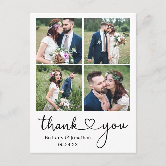 Carte Postale Calligraphie Coeur 4 Merci photo Mariage (Devant)