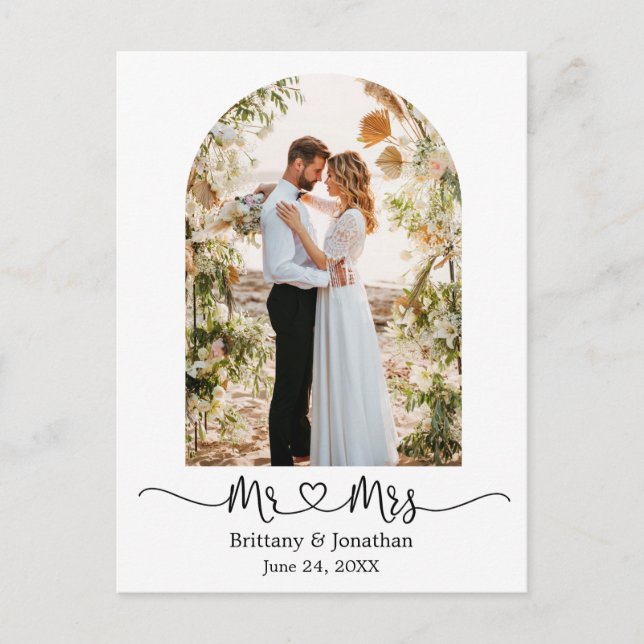 Carte Postale Calligraphie Cœur M. Mme. Arche Mariage Merci (Devant)