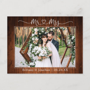 Carte Postale Calligraphie Coeur M. Mme Mariage Wood Merci