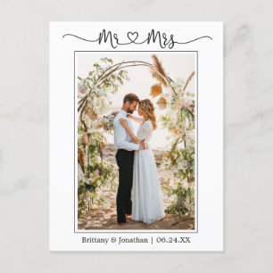 Carte Postale Calligraphie cœur M. Mme Photo de mariage Merci