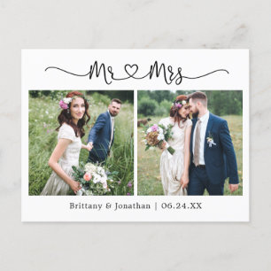 Carte Postale Calligraphie Coeur Mariage 2 Merci photo