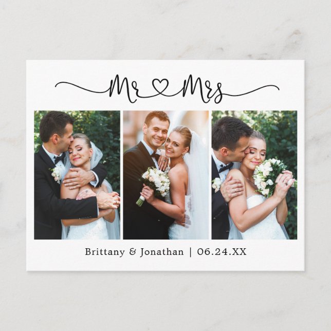 Carte Postale Calligraphie Coeur Mariage 3 Merci photo (Devant)