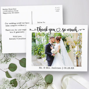 Carte Postale Calligraphie Coeur Mariage Merci tellement