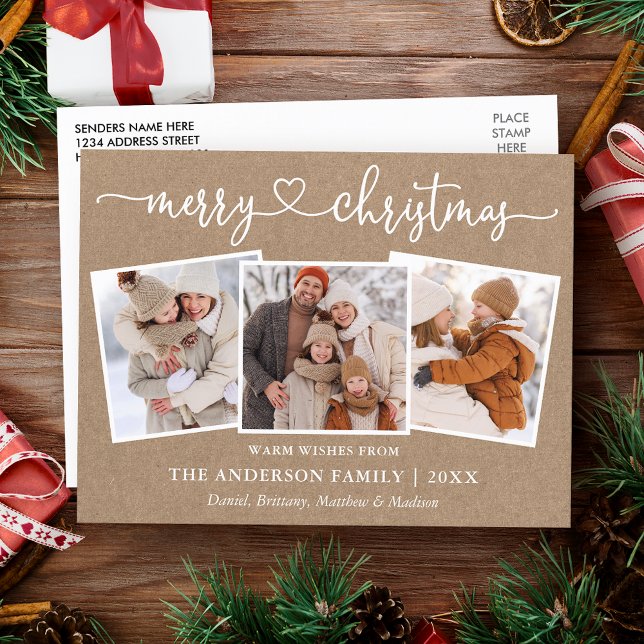 Carte Postale Calligraphie Coeur Noël Kraft 3 Photo (Customize to change your personalized text size or text style.)
