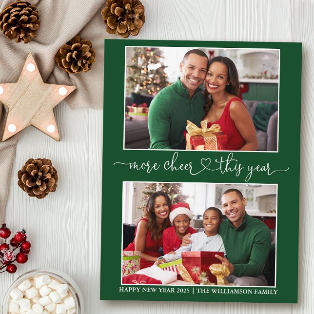 Carte Postale Calligraphie Coeur Plus Cheer Green 2 Photo Holida (Customize to change your personalized text size or text style.)