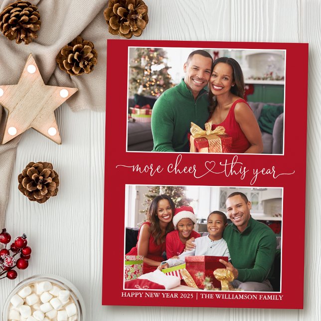 Carte Postale Calligraphie Coeur Plus Cheer Rouge 2 Photo Holida (Customize to change your personalized text size or text style.)