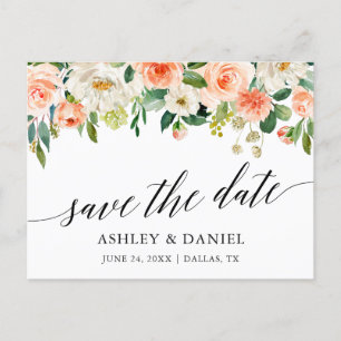 Carte Postale Calligraphie Coral Floral Enregistrer La Date