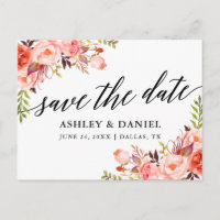 Calligraphie Coral Floral Enregistrer La Date