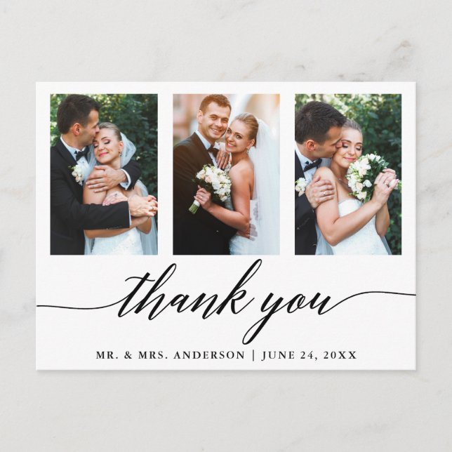 Carte Postale Calligraphie de mariage 3 Photo Merci (Devant)