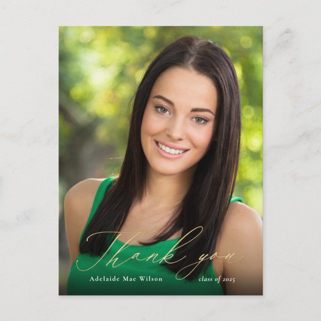 Carte Postale Calligraphie d'or Merci de graduation photo (Devant)
