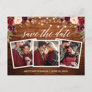 Carte Postale Calligraphie Floral Bois Bourgogne Save The Date