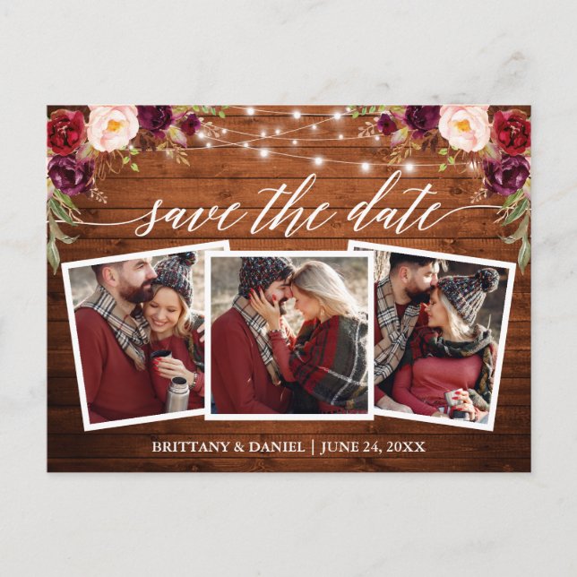 Carte Postale Calligraphie Floral Bois Bourgogne Save The Date (Devant)