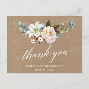 Carte Postale Calligraphie Florale Botanique Mariage Kraft Merci