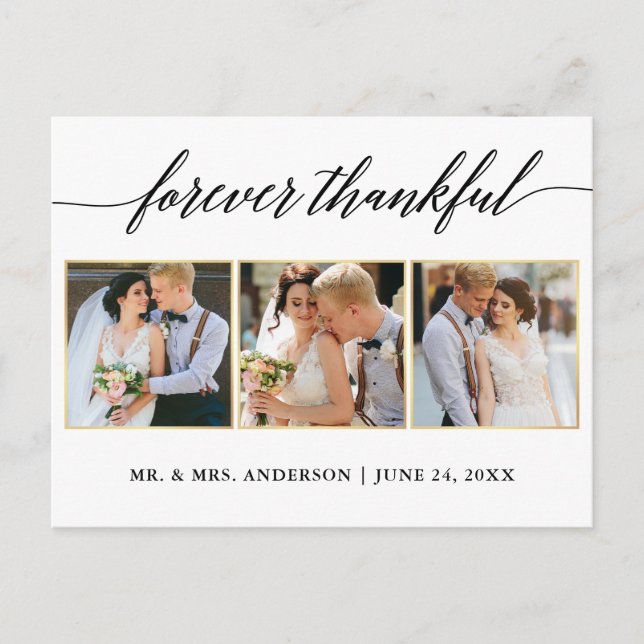 Carte Postale Calligraphie Gold Mariage 3 Photo Forever Merci (Devant)