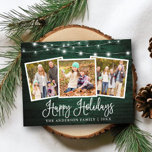 Carte Postale Calligraphie Holiday Green Wood Chaînes lumineuses
