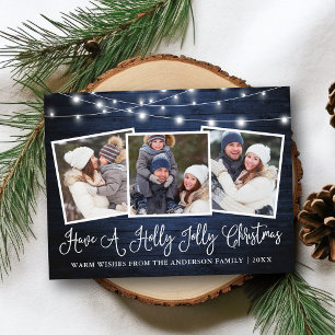 Carte Postale Calligraphie Holly Jolly Noël Lumières en bois ble