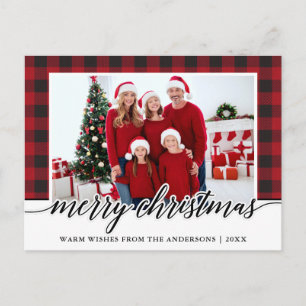 Carte Postale Calligraphie Joyeux Noël Photo de famille Plaid Ro