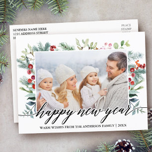 Carte Postale Calligraphie Joyeux Nouvel An Végétal d'hiver Phot