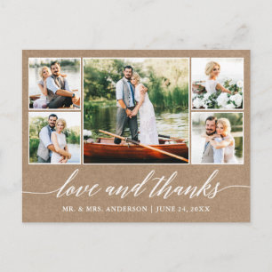 Carte Postale Calligraphie Mariage Kraft 5 Photo Love Merci