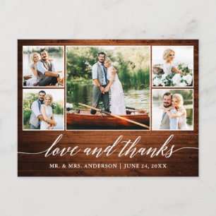 Carte Postale Calligraphie Mariage Wood 5 Photo Love Merci