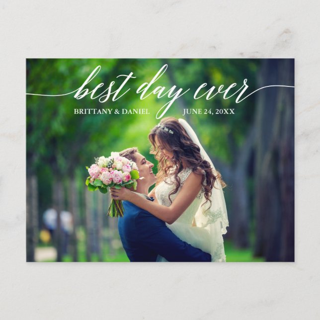 Carte Postale Calligraphie Meilleur Jour Jamais Mariage Merci ph (Devant)
