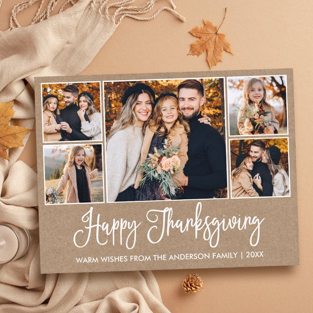 Carte Postale Calligraphie moderne amusante Kraft 5 Photos Thank (Customize to change your personalized text size or text style.)