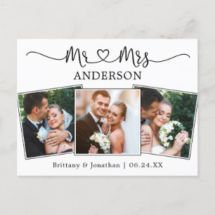 Carte Postale Calligraphie moderne Coeur 3 Mariage photo Merci