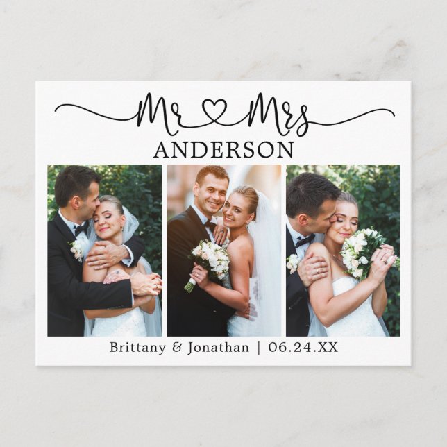 Carte Postale Calligraphie moderne Coeur Mariage 3 Merci photo (Devant)