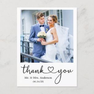 Carte Postale Calligraphie Moderne Cœur Merci Mariage 