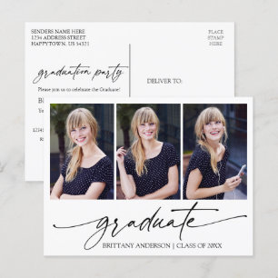 Carte Postale Calligraphie moderne Encre 3 Photo Graduation Part