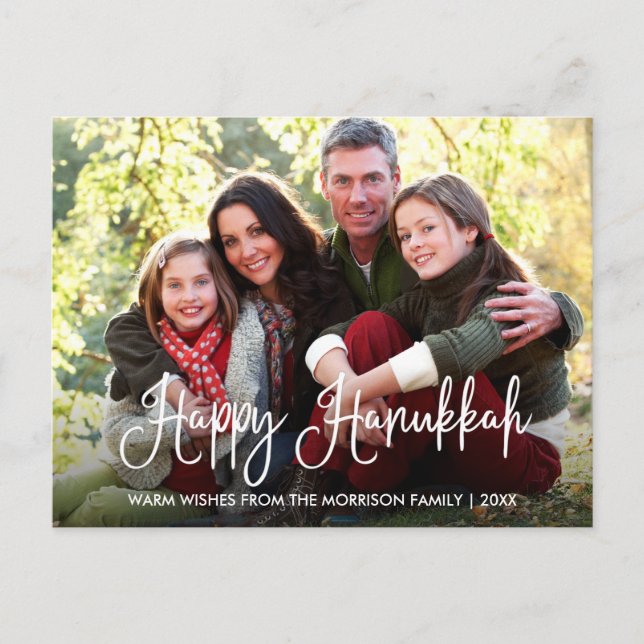 Carte Postale Calligraphie moderne Happy Hanoukka Family Photo (Devant)