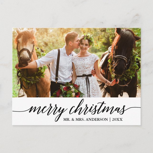 Carte Postale Calligraphie moderne Joyeux Noël Mariage Photo (Devant)