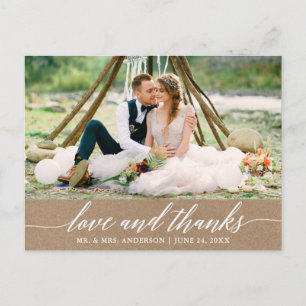 Carte Postale Calligraphie Moderne Mariage Amour et Remerciement