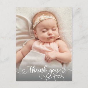 Carte Postale Calligraphie moderne Nouveau-né Merci photo bébé