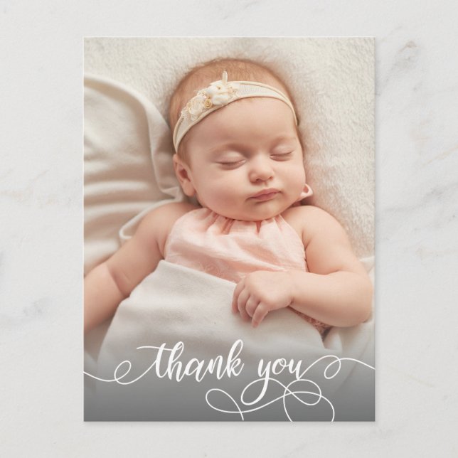 Carte Postale Calligraphie moderne Nouveau-né Merci photo bébé (Devant)
