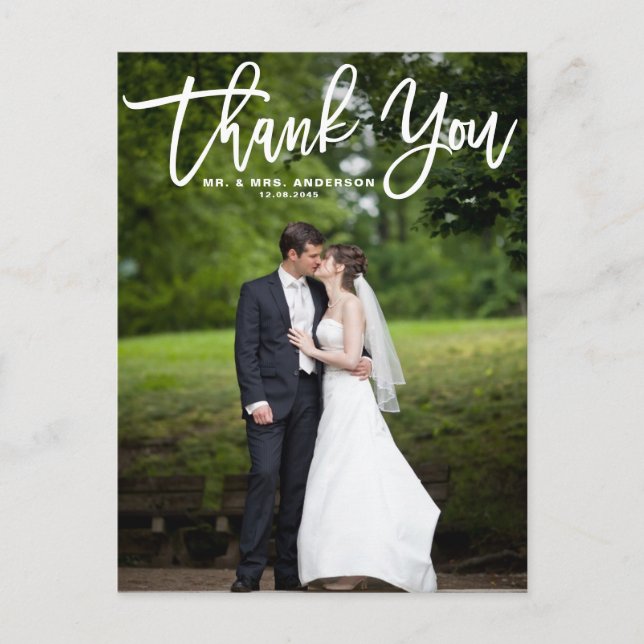 Carte Postale Calligraphie moderne superposer photo Mariage Merc (Devant)