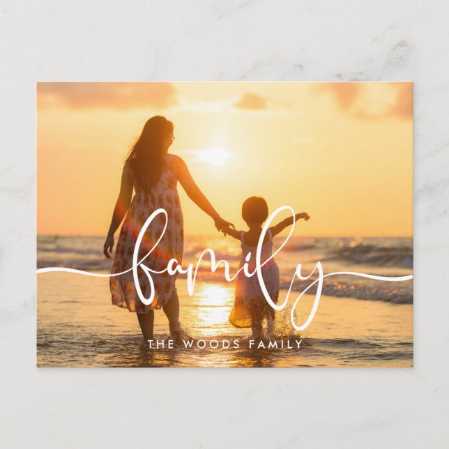 Carte Postale Calligraphie moderne vacances photo famille (Devant)