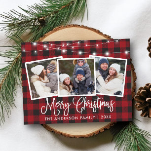 Carte Postale Calligraphie Noël Plaid String Lights 3 Photo