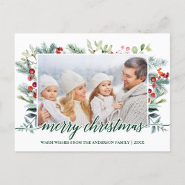 Carte Postale Calligraphie Noël Verdure Famille Photo verte