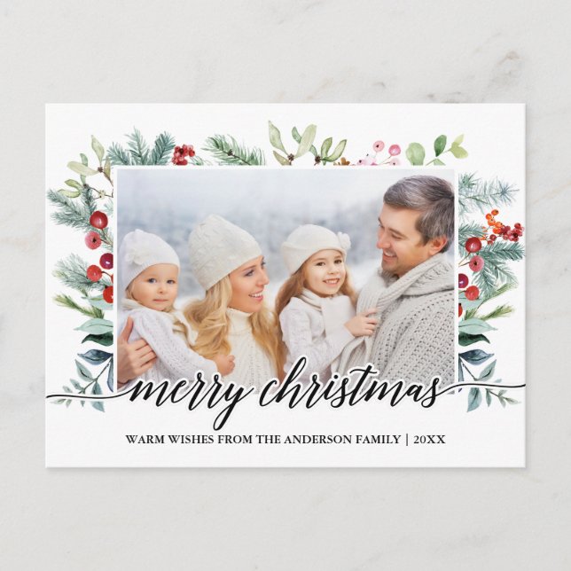 Carte Postale Calligraphie Noël Verdure Photo de famille (Devant)