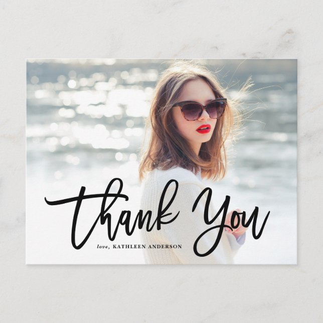 Carte Postale Calligraphie noire Merci de graduation photo (Devant)