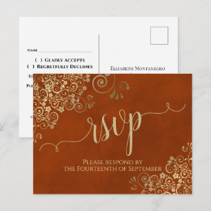 Carte Postale Calligraphie Or Elegant Rust Orange Wedding RSVP