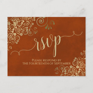 Carte Postale Calligraphie Or Elegant Rust Orange Wedding RSVP
