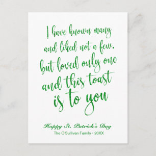 Carte Postale Calligraphie pailletée Toast irlandais St Patrick