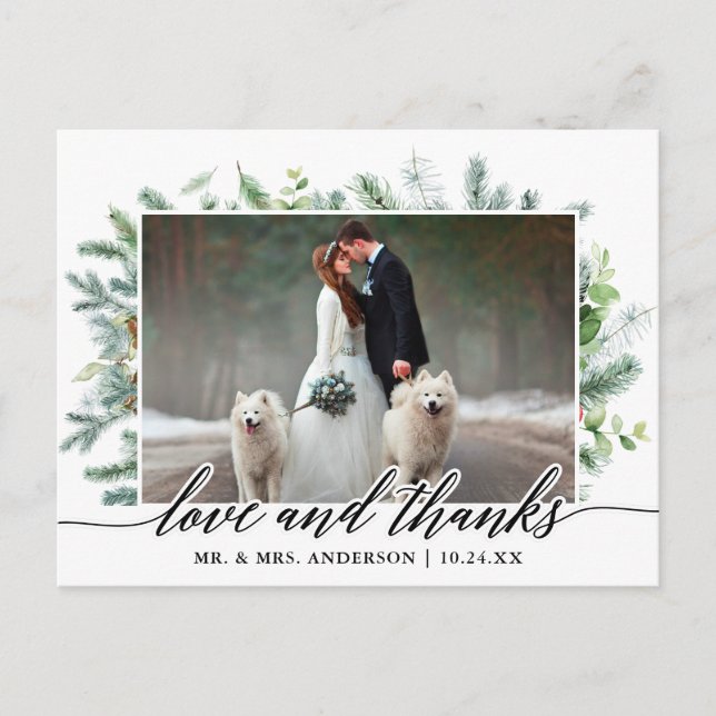 Carte Postale Calligraphie Pin de Noël Vert Mariage Photo (Devant)