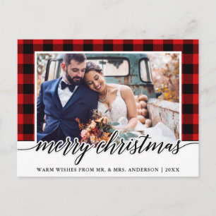 Carte Postale Calligraphie Rouge Plaid Mariage photo Noël