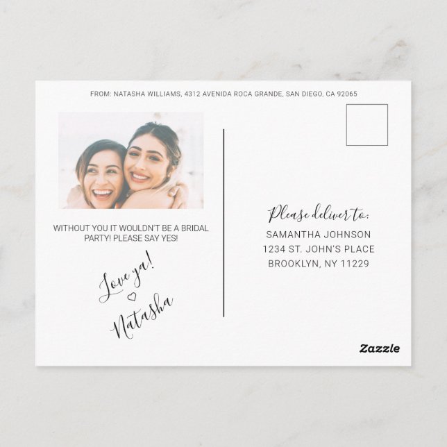 Carte Postale Calligraphie Rustique Photo Bridesmaid Proposition (Dos)