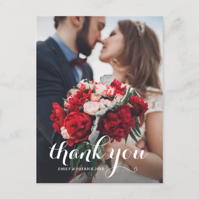 Carte Postale Calligraphie Script Mariage Merci Postcard II (Devant)