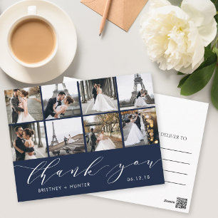 Carte Postale Calligraphie Script Photo Merci Bleu Nuit